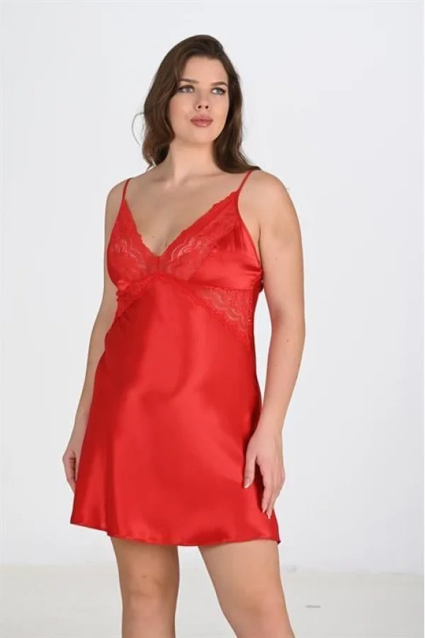 2li Kırmızı Sabahlık Takımı Bigsize 6207