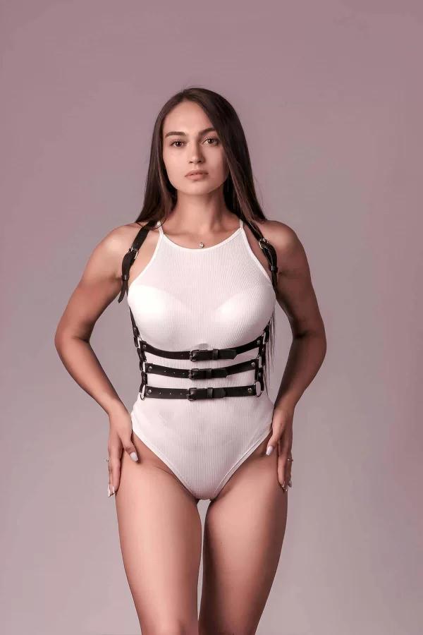 3 Sıralı Göğüs Harness, Club Aksesuar, Seksi Deri Dans Aksesuarı - Brf600