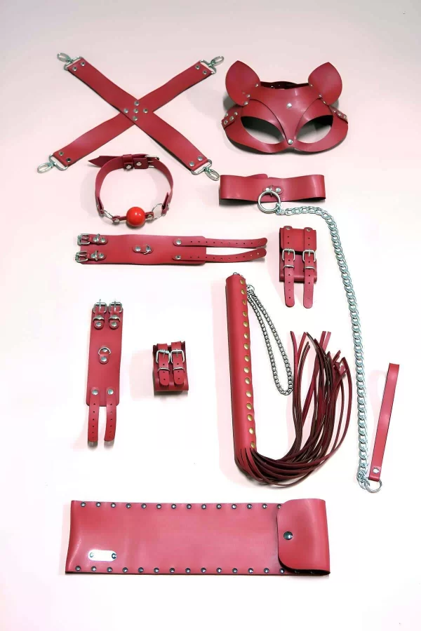 7li Fantezi Kırbaç Kelepçe Set, Kelepçe Takım, Ayak Kelepçesi, Kedi Maskesi - Brf1309