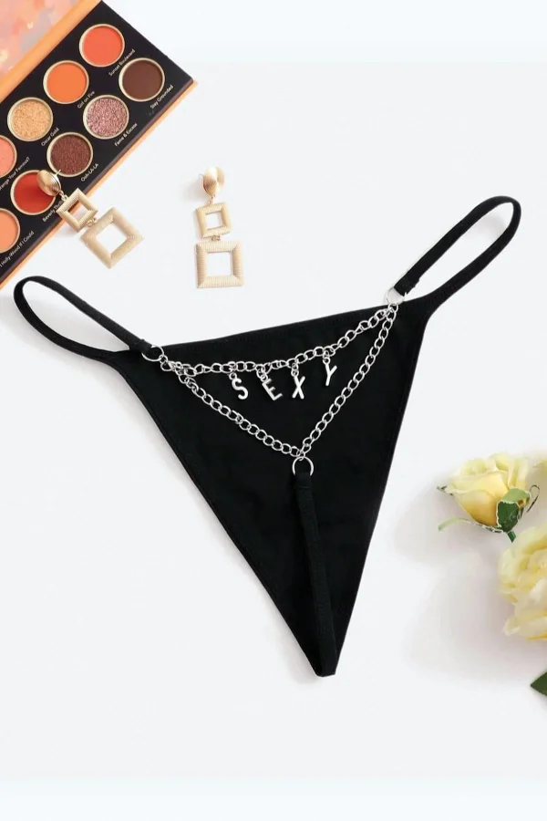 Arkası Sexy Yazılı Zincirli Fantezi Tanga Külot
