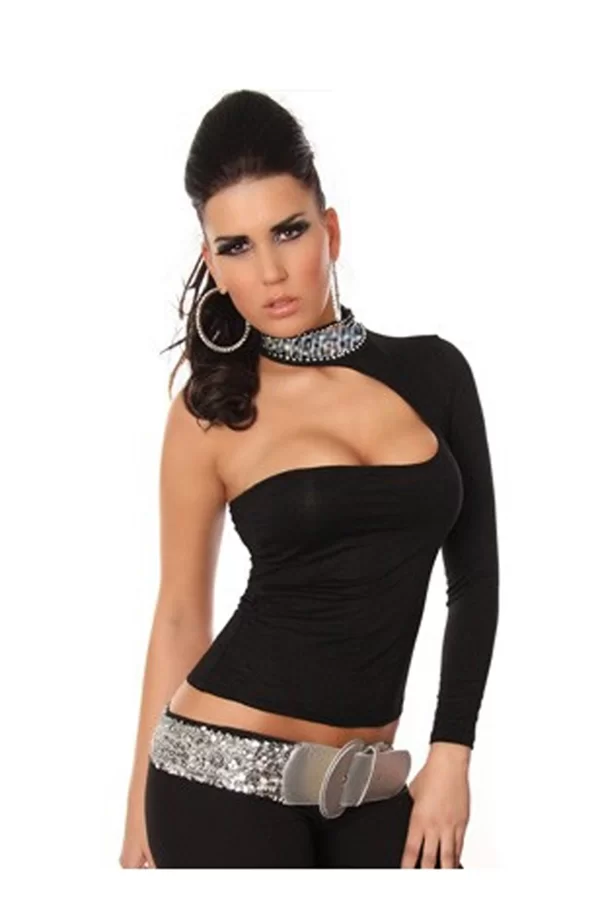 B101432 Pul Payet Aksesuarlı Bluz