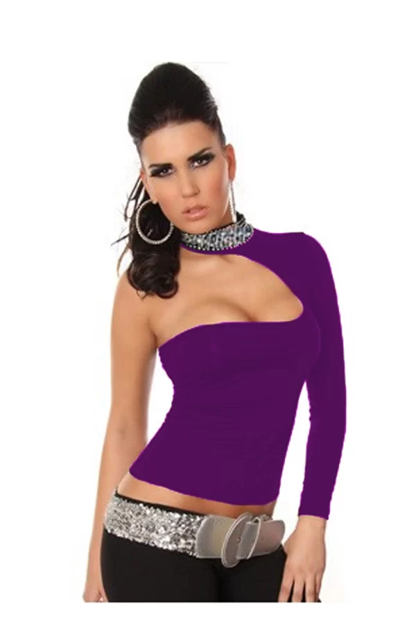 B101432 Pul Payet Aksesuarlı Bluz