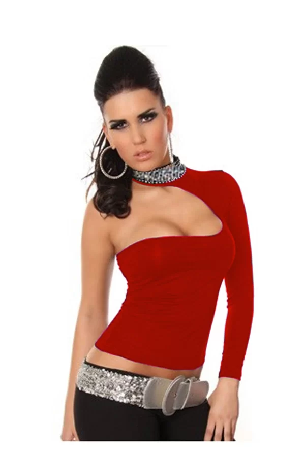 B101432 Pul Payet Aksesuarlı Bluz