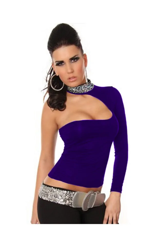 B101432 Pul Payet Aksesuarlı Bluz