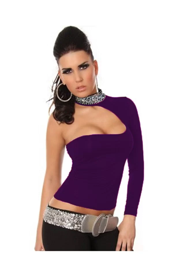 B101432 Pul Payet Aksesuarlı Bluz