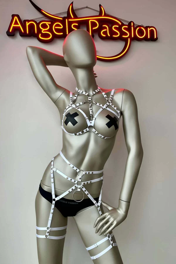 Beyaz Elastik Fantazi Jartiyer Harness