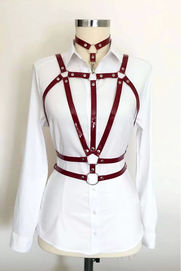 Boyundan Bağlamalı Çift Sıralı Üçgen Deri Harness - Brf115