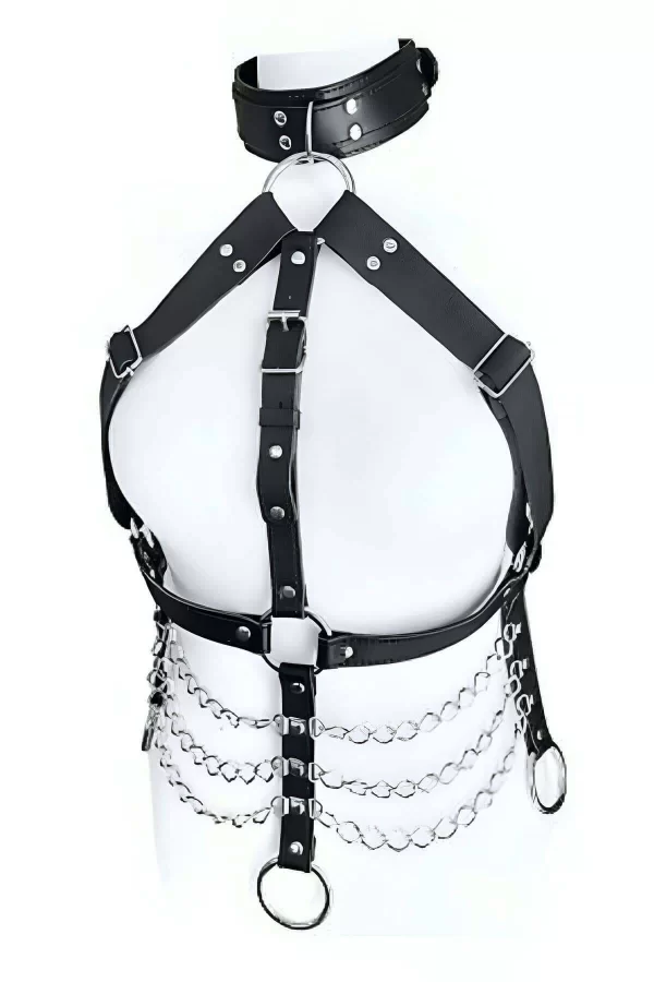 Büyük Beden Zincirli Deri Göğüs Harness - Brf531