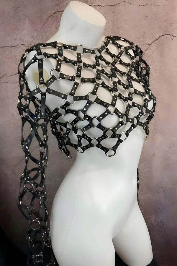 Çapraz Tasarım Uzun Kollu Deri Crop Bağlamalı Büstiyer Harness- Brf1076
