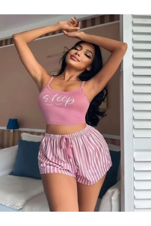 Çizgili Askılı Şortlu Pijama Takımı