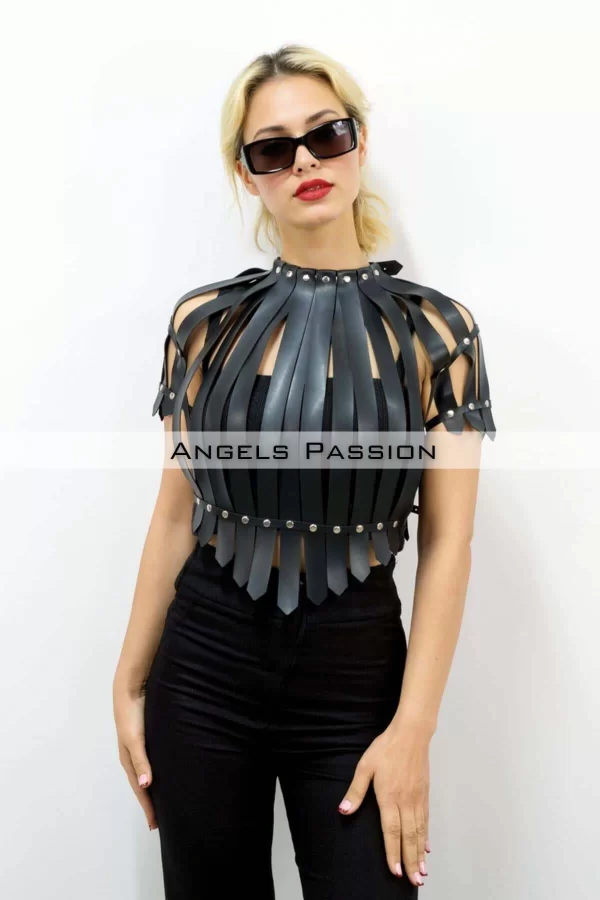 Crop Büstiyer Harness, Deri Göğüs Harness, Gömlek Üzeri Harness - Brf1257