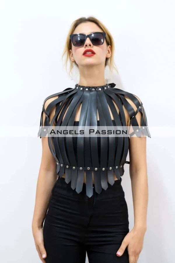 Crop Büstiyer Harness, Deri Göğüs Harness, Gömlek Üzeri Harness - Brf1257