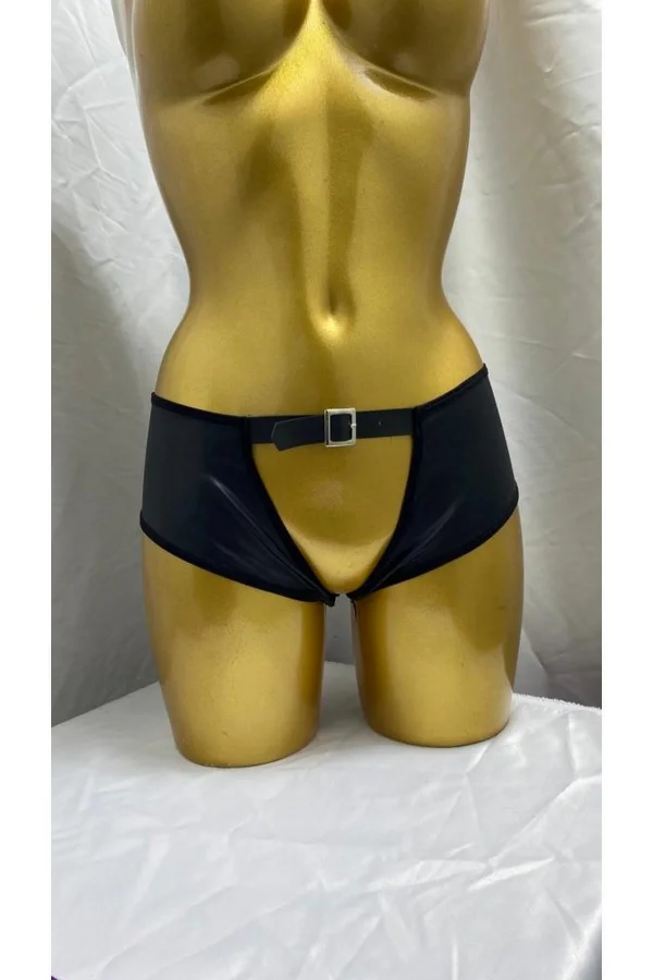 Deri Görünümlü Ortası Açık Fantezi Kemerli Boxer Külot 81034