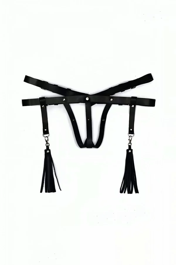 Deri İç Giyim Püsküllü Tanga Harness - Brf439