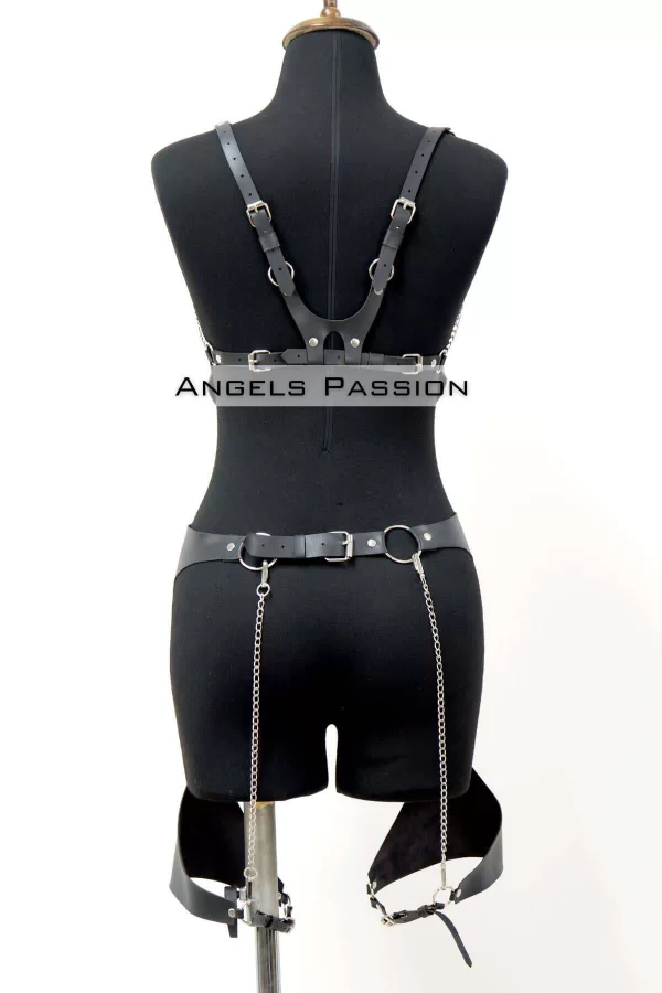 Erotik Deri Jartiyer Harness Takım, Kadın Fantezi İç Giyim - Brf1220