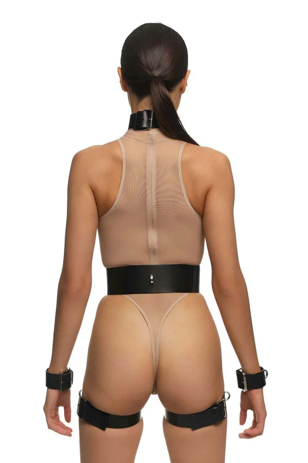 Fantazi Deri İç Giyim, Boyundan Kelepçeli Şık Harness Takım - Brf1338