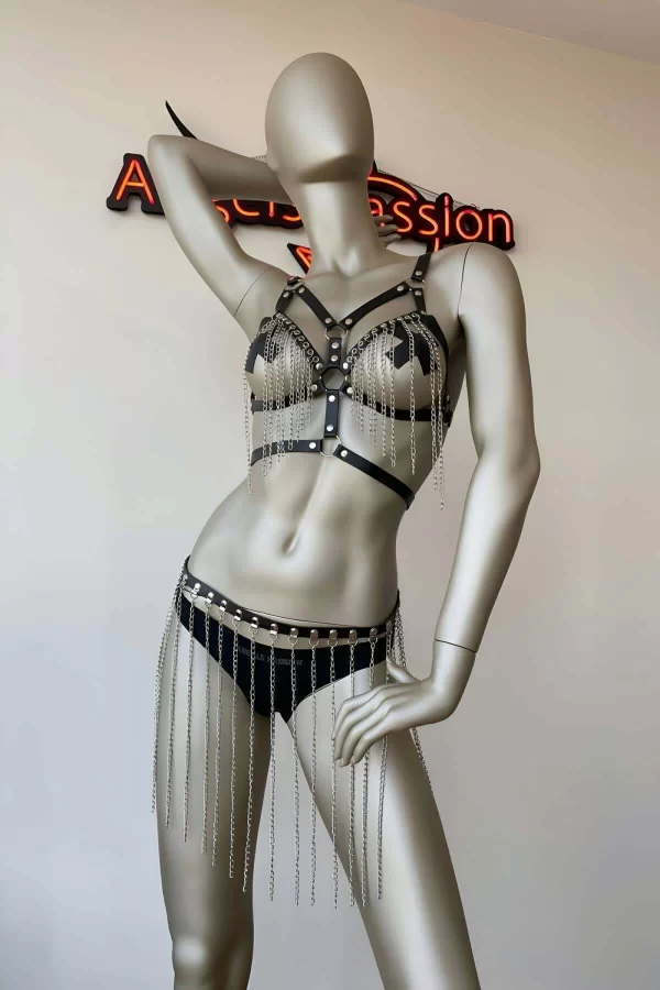 Fantazi Giyim Zincirli Etek Ve Büstiyer Takım - Brf496