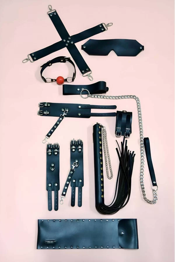 Fantezi Kırbaç Kelepçe Set 7li Takım, El-ayak Kelepçesi, Maske - Brf1310