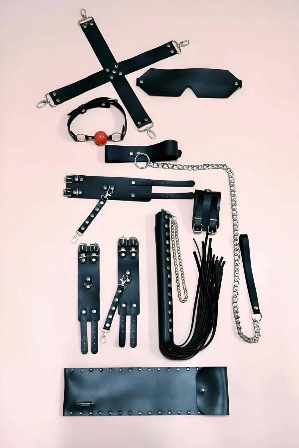 Fantezi Kırbaç Kelepçe Set 7li Takım, El-ayak Kelepçesi, Maske - Brf1310