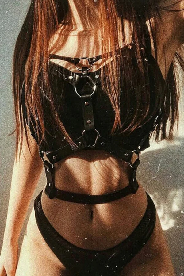 Göğsü Açık Deri Fantazi Harness Büstiyer Sütyen 1130
