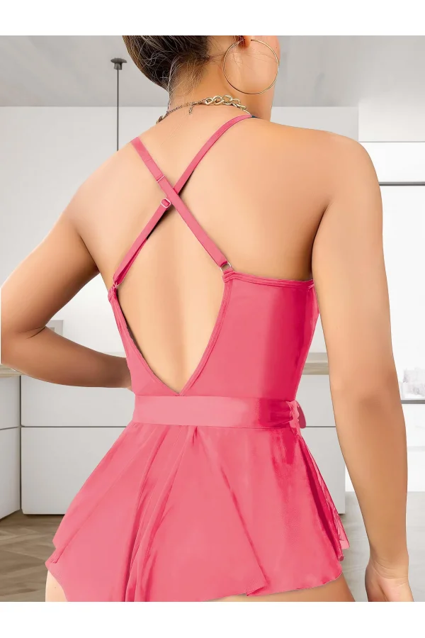 Gül Kurusu Dantel İşlemeli Kurdelalı Fantezi Tül Babydoll