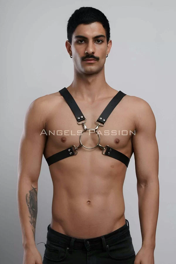 Halka Detaylı X Göğüs Erkek  Harness, Gömlek Kemeri, T-shirt Kemeri, Clubwear - Brfm178