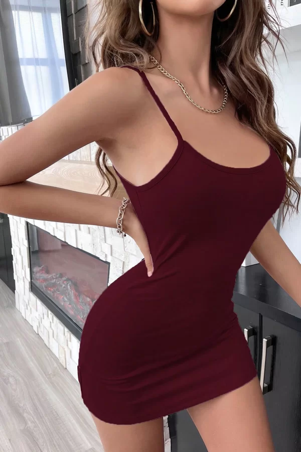 Kadın Bordo Sırt Kısmı Komple Dantelli Mini Gecelik
