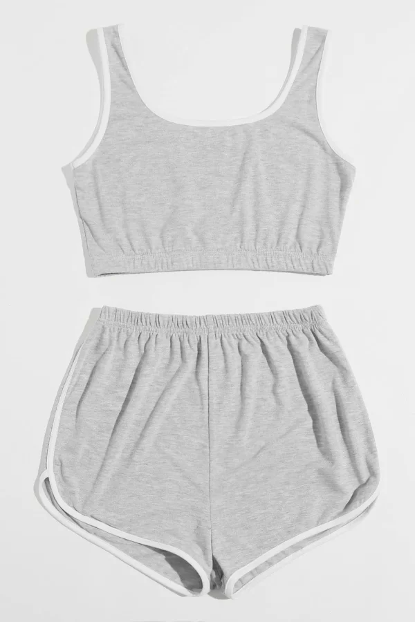 Kadın Gri Askılı Crop Top Ve Şortlu Gecelik Takım