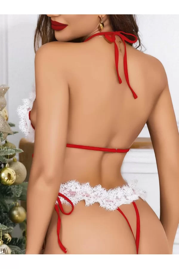 Kadın Kırmızı Yılbaşı Babydoll Sexy Kostüm 8011