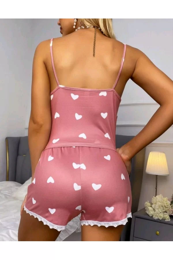 Kadın Pembe Askılı Şortlu Pijama Takım 6653