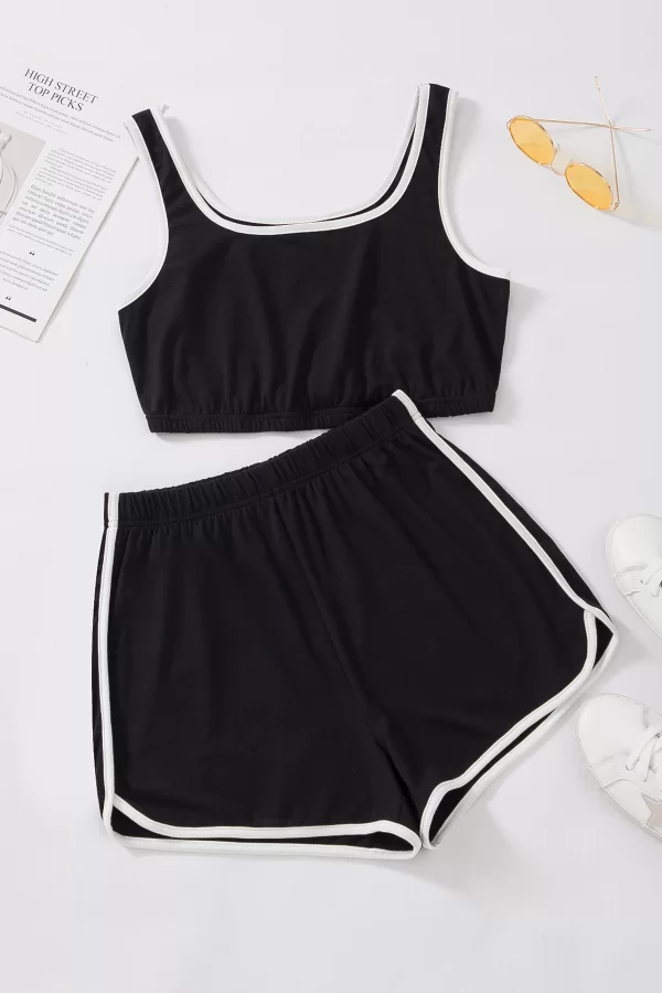 Kadın Siyah Askılı Crop Top Ve Şortlu Gecelik Takım