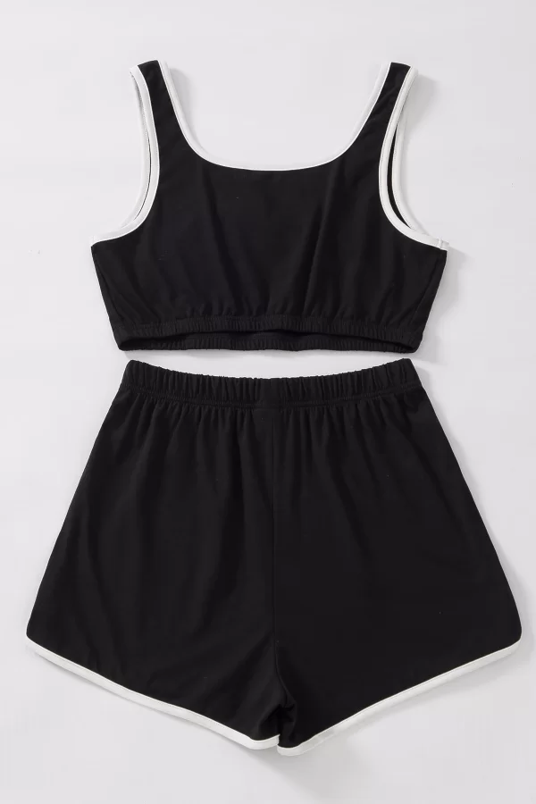 Kadın Siyah Askılı Crop Top Ve Şortlu Gecelik Takım
