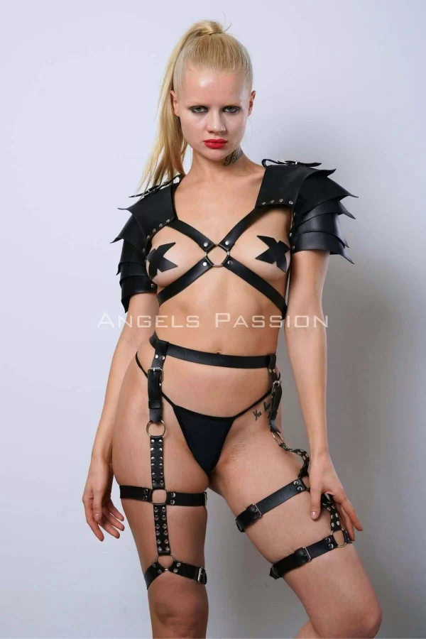 Kadın Viking Savaşçı Kostüm, Deri Savaşçı Kadın Harness Takım - Brf1345