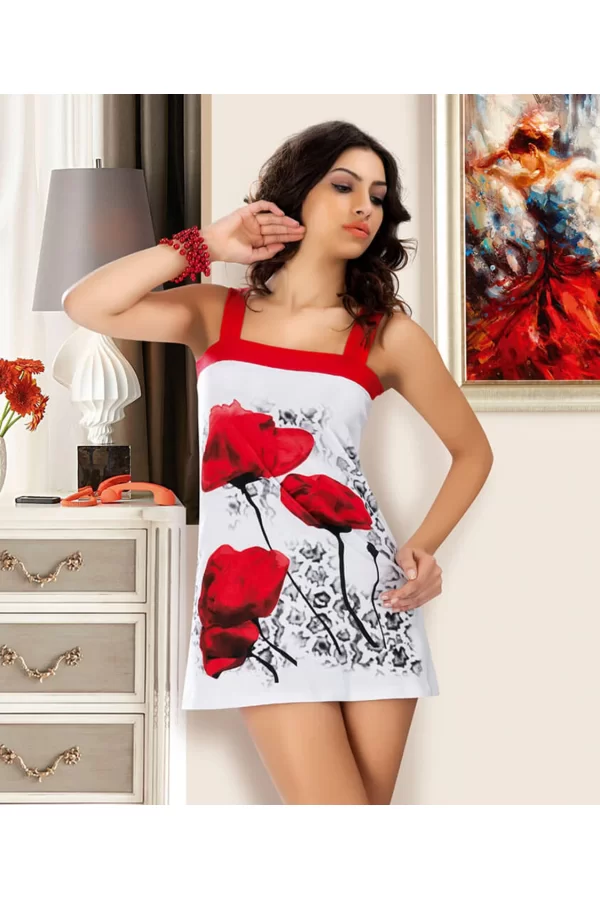 Kare Yaka Çiçek Desenli Tunik 903