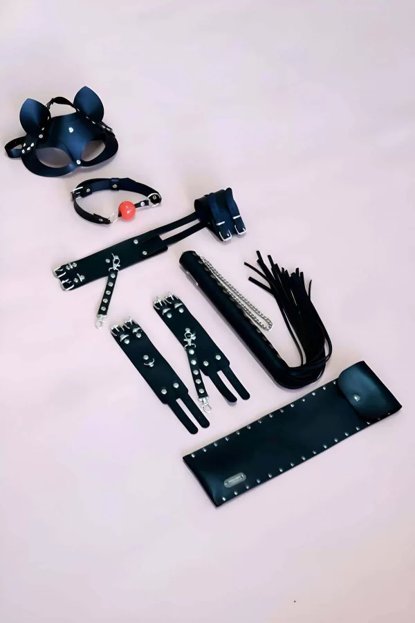 Kelepçe Kırbaç Set, 5li Set, El - Ayak Kelepçesi, Maske, Ağız Topu - Brf1307