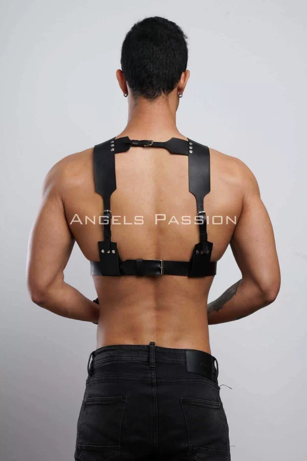 Kelepçeli Erkek  Göğüs Harness, Deri Erkek  Fantezi Harness, Kelepçeli Erkek  Harness - Brfm121