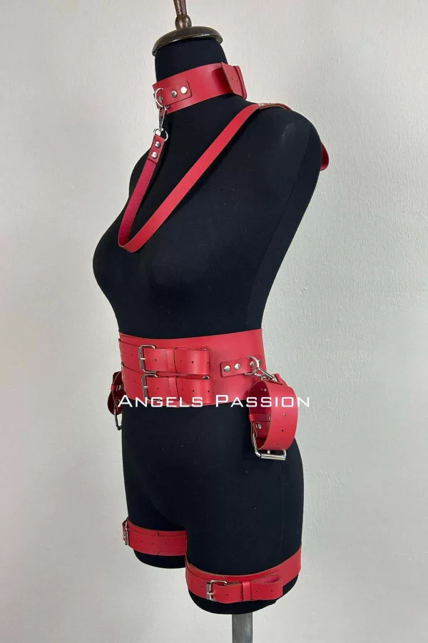 Kelepçeli Şık Deri Harness Takım, Kadın Fantezi Giyim - Brf869