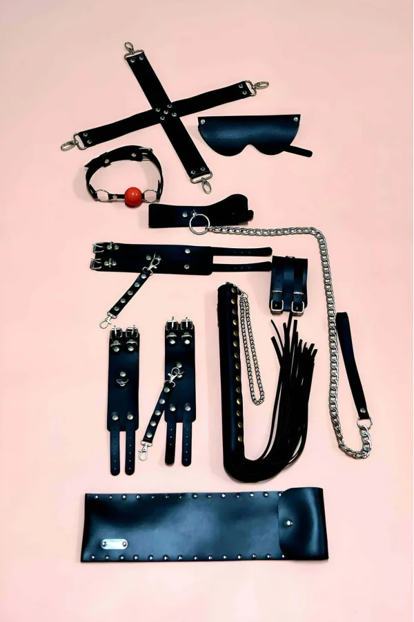 Kırbaç Kelepçe Set, 7li Fantezi Kelepçe Takım, El-ayak Kelepçesi, Maske, Ağız Topu - Brf1311