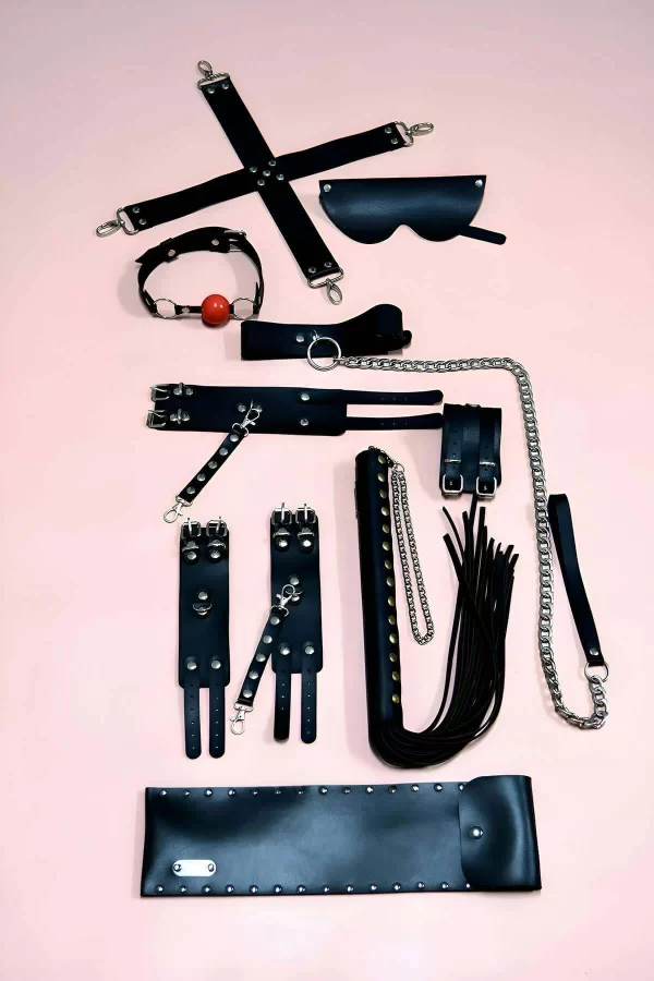 Kırbaç Kelepçe Set, 7li Fantezi Kelepçe Takım, El-ayak Kelepçesi, Maske, Ağız Topu - Brf1311