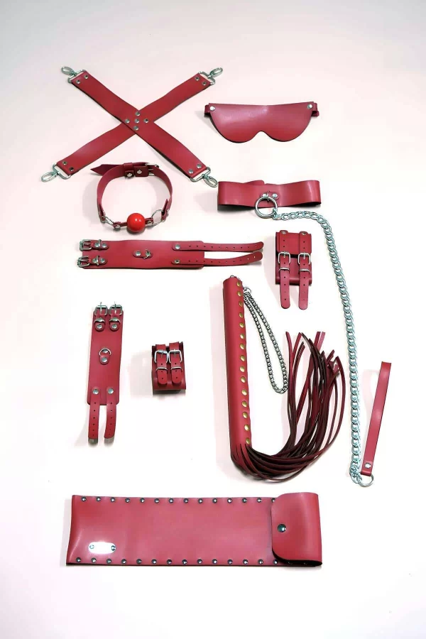 Kırbaç Kelepçe Set, 7li Takım, Ayak - El Kelepçesi, Maske, Ağız Topu - Brf1311