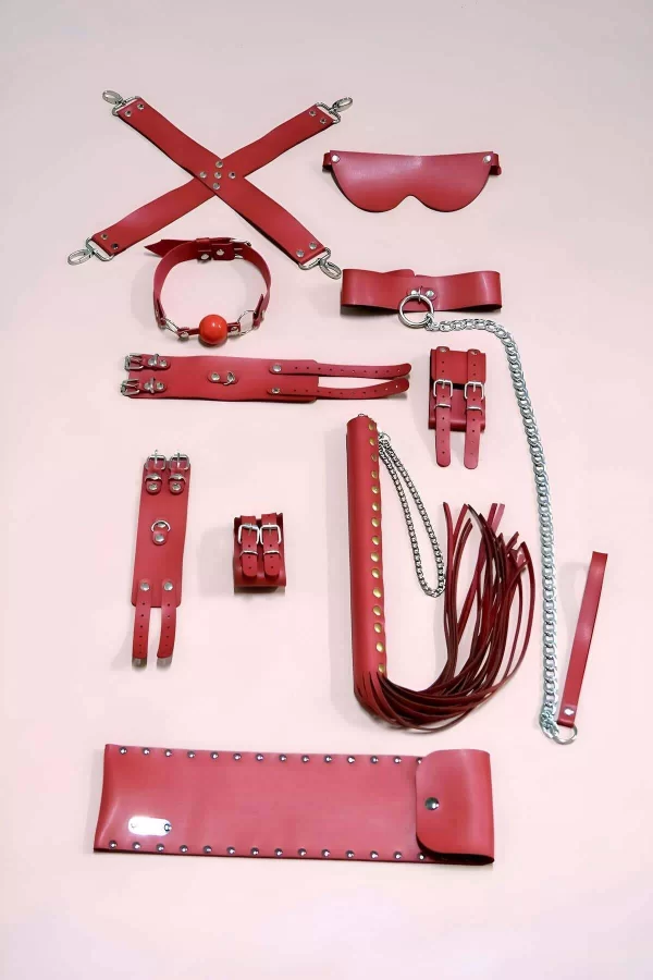 Kırbaç Kelepçe Set, 7li Takım, Ayak - El Kelepçesi, Maske, Ağız Topu - Brf1311