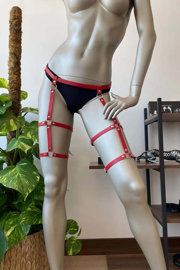 Kırmızı Deri Jartiyer Harness