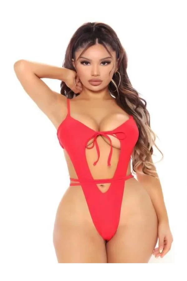 Kırmızı İp Detaylı Fantezi Babydoll