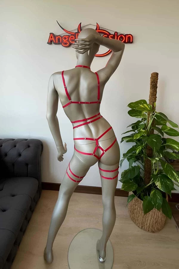 Kırmızı Lastik Seksi Body Harness Takım