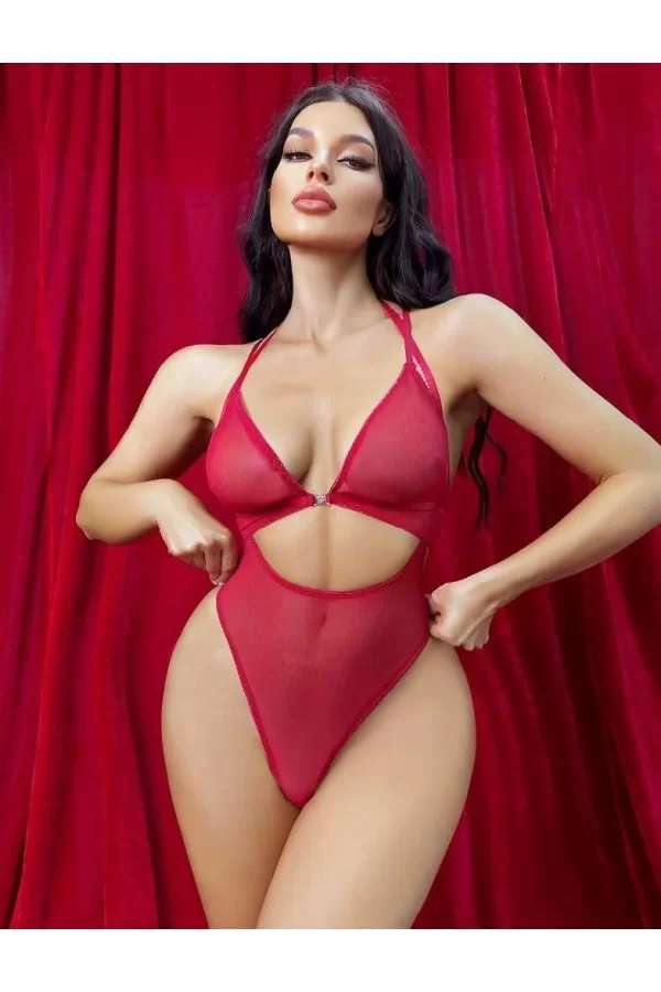 Kırmızı Transparan Fantezi Babydoll
