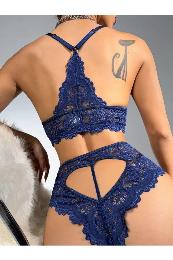Lacivert Dantelli Fantezi Bralet Sütyen Takımı