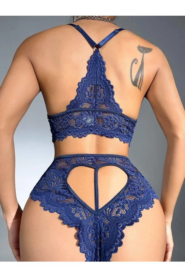 Lacivert Dantelli Fantezi Bralet Sütyen Takımı