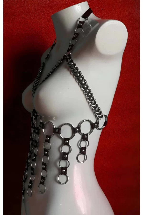 Lastik Seksi Büstiyer - Göğüs Açık Bırakan Büstiyer Lastik Harness - Brf567