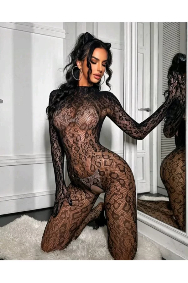 Leopar Desen Vücut Çorabı