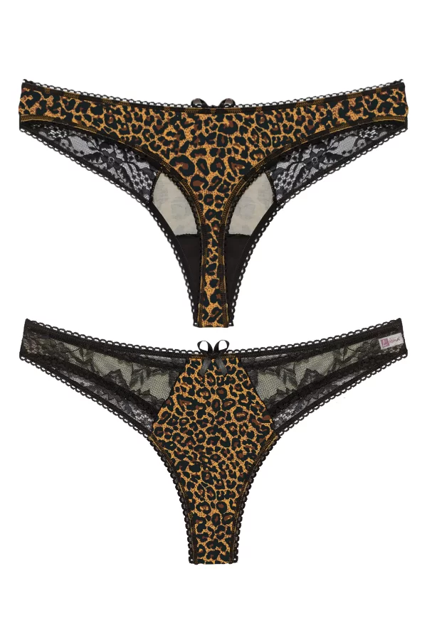 Leopar Desenli Dantelli Fantezi G String Külot